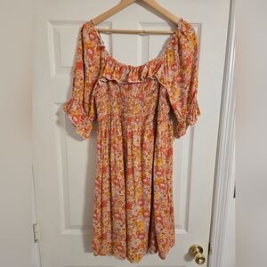 Haven Hearts Orange And Pink Floral Off-Shoulder Dress Boho Size 2X